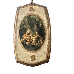 Vintage Italian Florentine Wood Art Wall Plaque Gilded The Music Lesson Italy